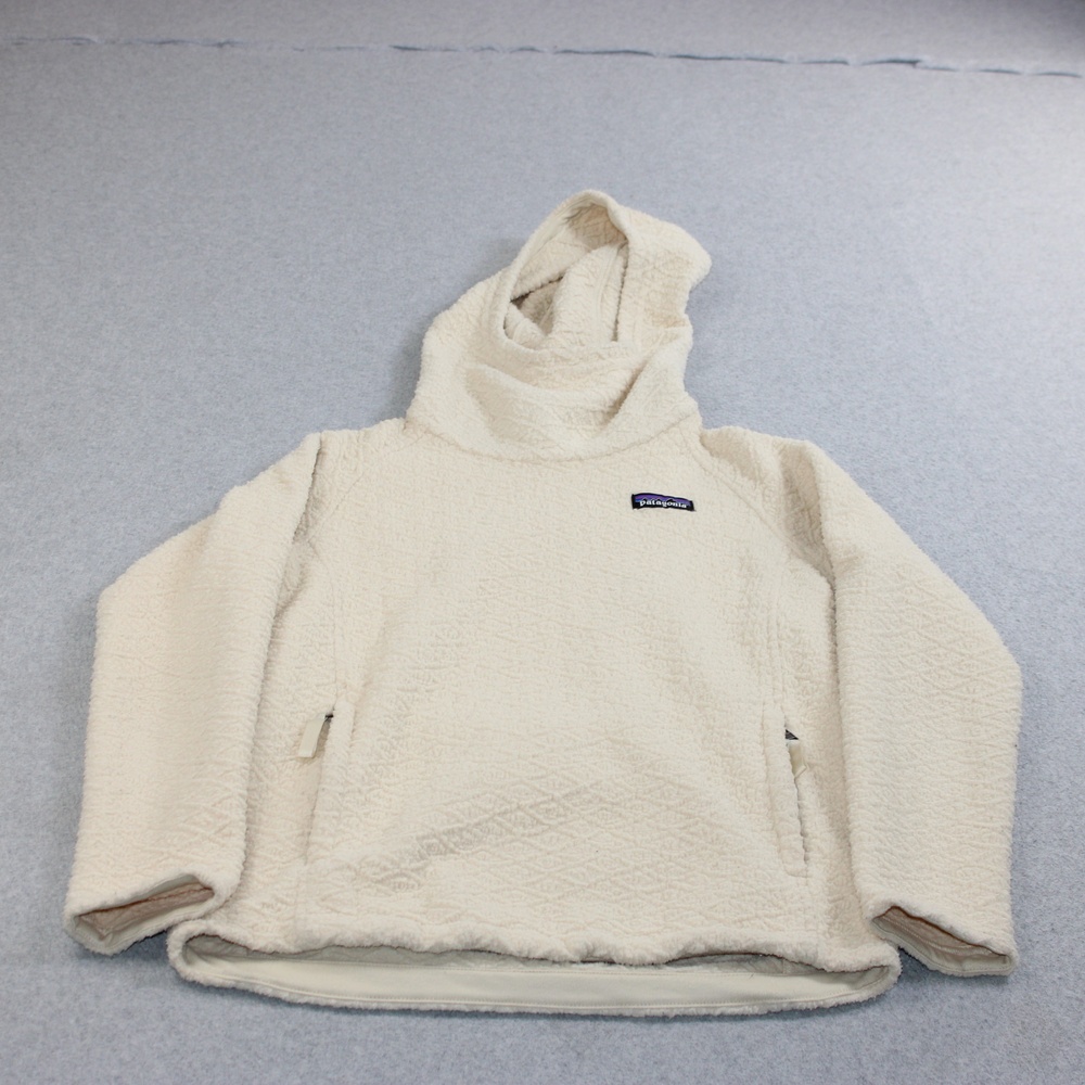 Patagonia Hoodie Womens XS White Sherpa Fleece Cowl Neck Pullover Hiking Pockets